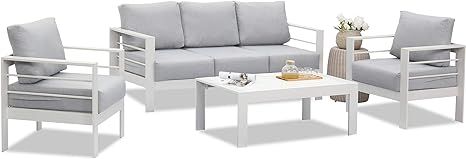 Wisteria Lane Outdoor Patio Furniture Sets, 4 Piece Aluminum Sectional Sofa, White Metal Conversa... | Amazon (US)