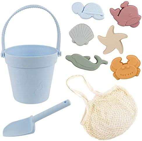 8Pcs Silicone Beach Toys with Portable Beach Bag- Silicone Summer Kids Beach Set with Sand Toy Mo... | Amazon (US)