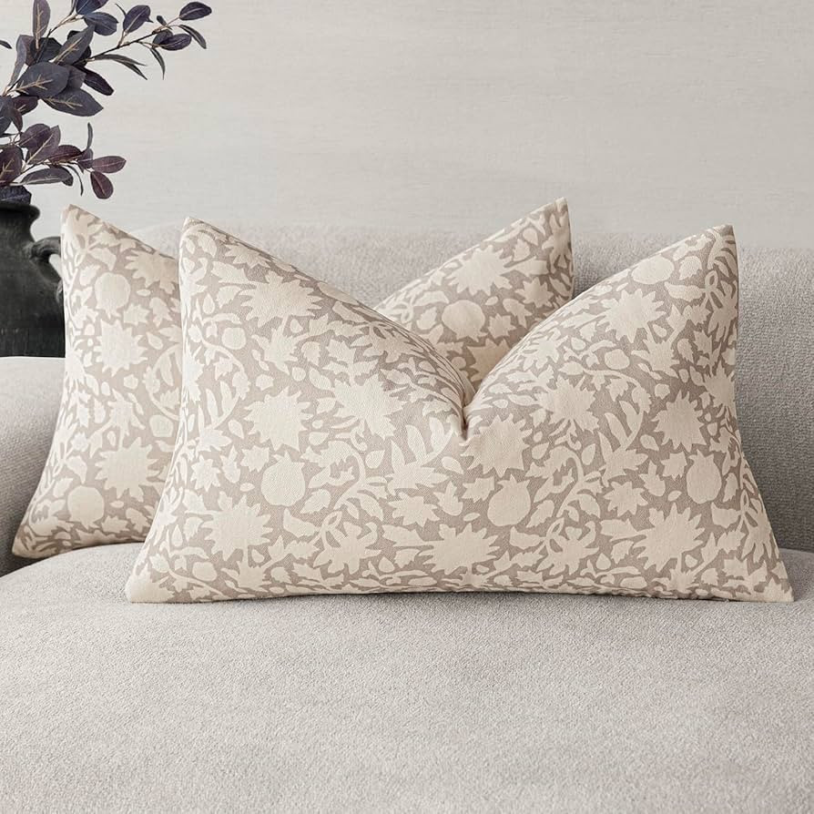 Foindtower Set of 2 Decorative Neutral Floral Throw Pillow Covers Accent Farmhouse Cushion Covers... | Amazon (US)