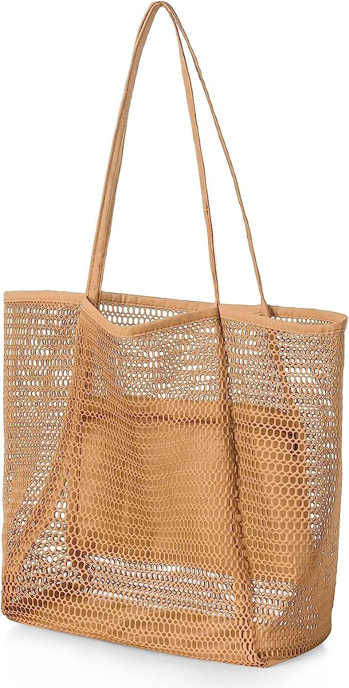 Iioscre Mesh Beach Tote Bag Womens:Large Casual Shoulder Handbag for Beach Pool Swimming Family T... | Amazon (US)