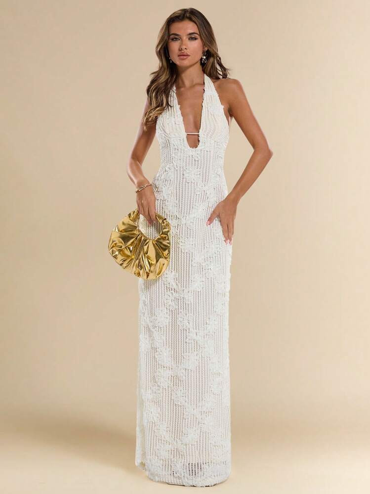 SHEIN BAE Women's Elegant Textured Backless Dress, Summer | SHEIN