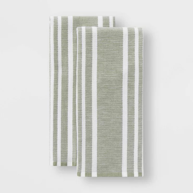 2pk Stripe Dual Sided Terry Kitchen Towel Green - Threshold™ | Target
