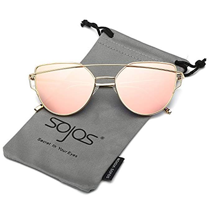 SOJOS Cat Eye Mirrored Flat Lenses Street Fashion Metal Frame Women Sunglasses SJ1001 | Amazon (US)