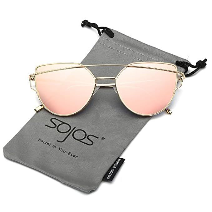 SOJOS Cat Eye Mirrored Flat Lenses Street Fashion Metal Frame Women Sunglasses SJ1001 | Amazon (US)