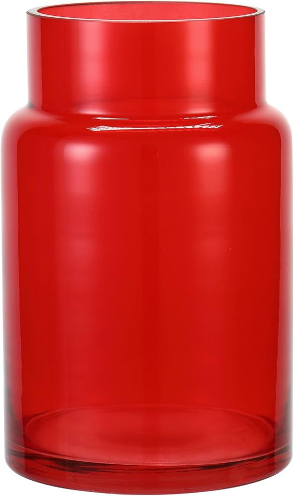 Large Glass Vase, 9.2 Inch Flower Vase, Glass Flower Vase for Bouquet, Red Tall Vases, Large Vase... | Amazon (US)