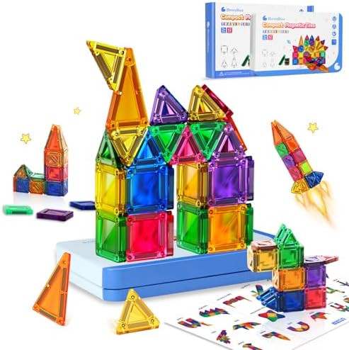 BunnyBoo Mini Magnetic Tiles, 42PCS Travel Magnetic Building Toys with Case, Educational Portable... | Amazon (US)