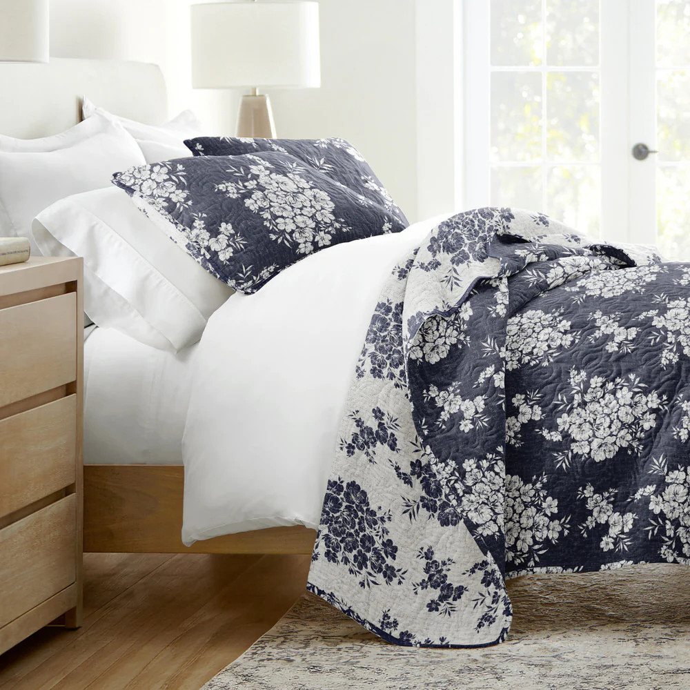 Distressed Bouquet Reversible Quilted Coverlet Set | Linens and Hutch