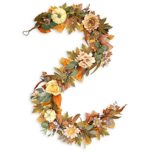Fall Garland, 6 FT Pumpkin Garlands, Fall Leaves Garland for Table Centerpiece Door Window Fireplace Home Indoor Outdoor Fall Decorations | Amazon (US)