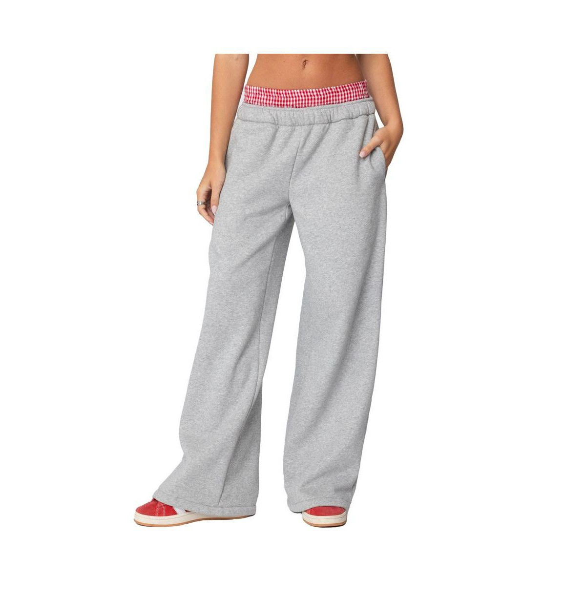 Edikted Womens Gingham Boxer Detail Sweatpants - Gray | Macy's