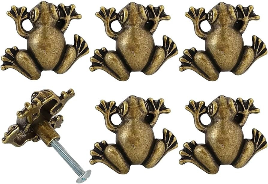 6 Pcs Cabinet Handles, Frog Shaped Drawer Pulls, Unique Animal Knobs, Single Hole Pull with Screw... | Amazon (US)
