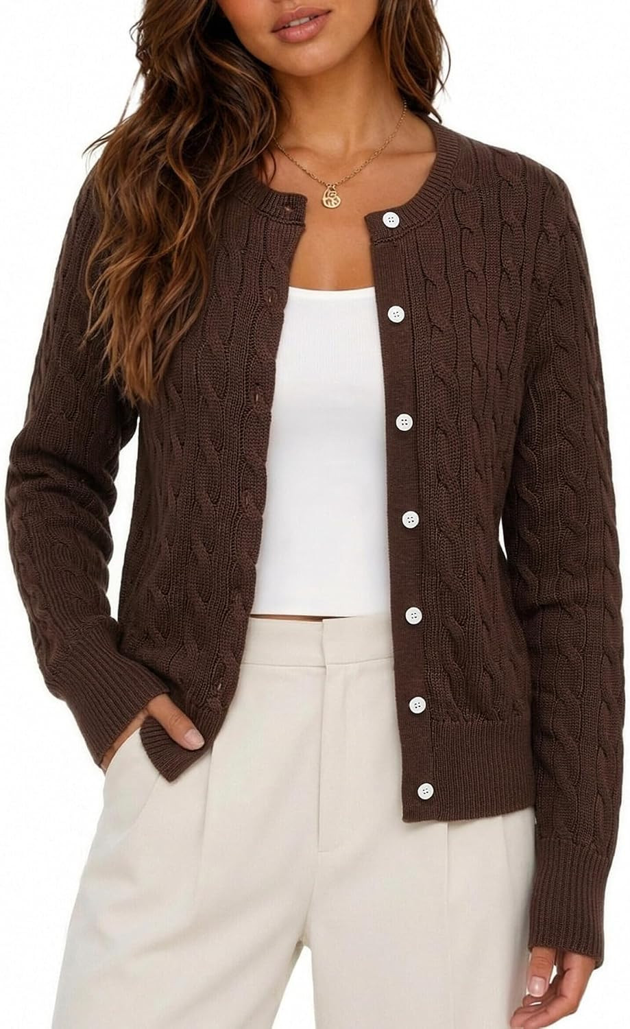 CHYRII Womens Lightweight Cable Knit Cardigan Fall Button Down Sweaters | Amazon (US)
