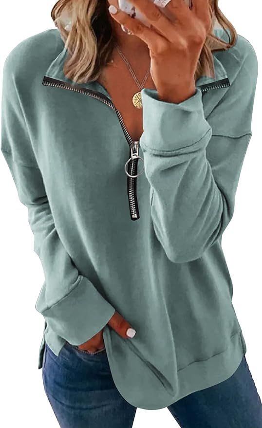 PRETTYGARDEN Women's Causal 1/4 Zip Pullover Long Sleeve Collar Sweatshirts Solid Activewear Runn... | Amazon (US)