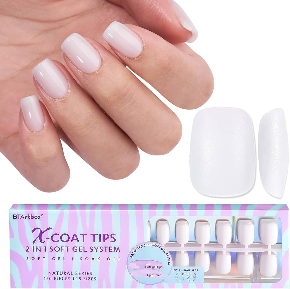 btartboxnails XS Short Square Gel Nail Tips - Pre Colored Milky White Soft Gel Nail Tips, Milky W... | Amazon (US)