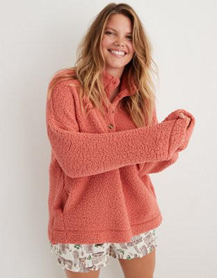 Aerie Cloud Sherpa Oversized Button Pullover | American Eagle Outfitters (US & CA)