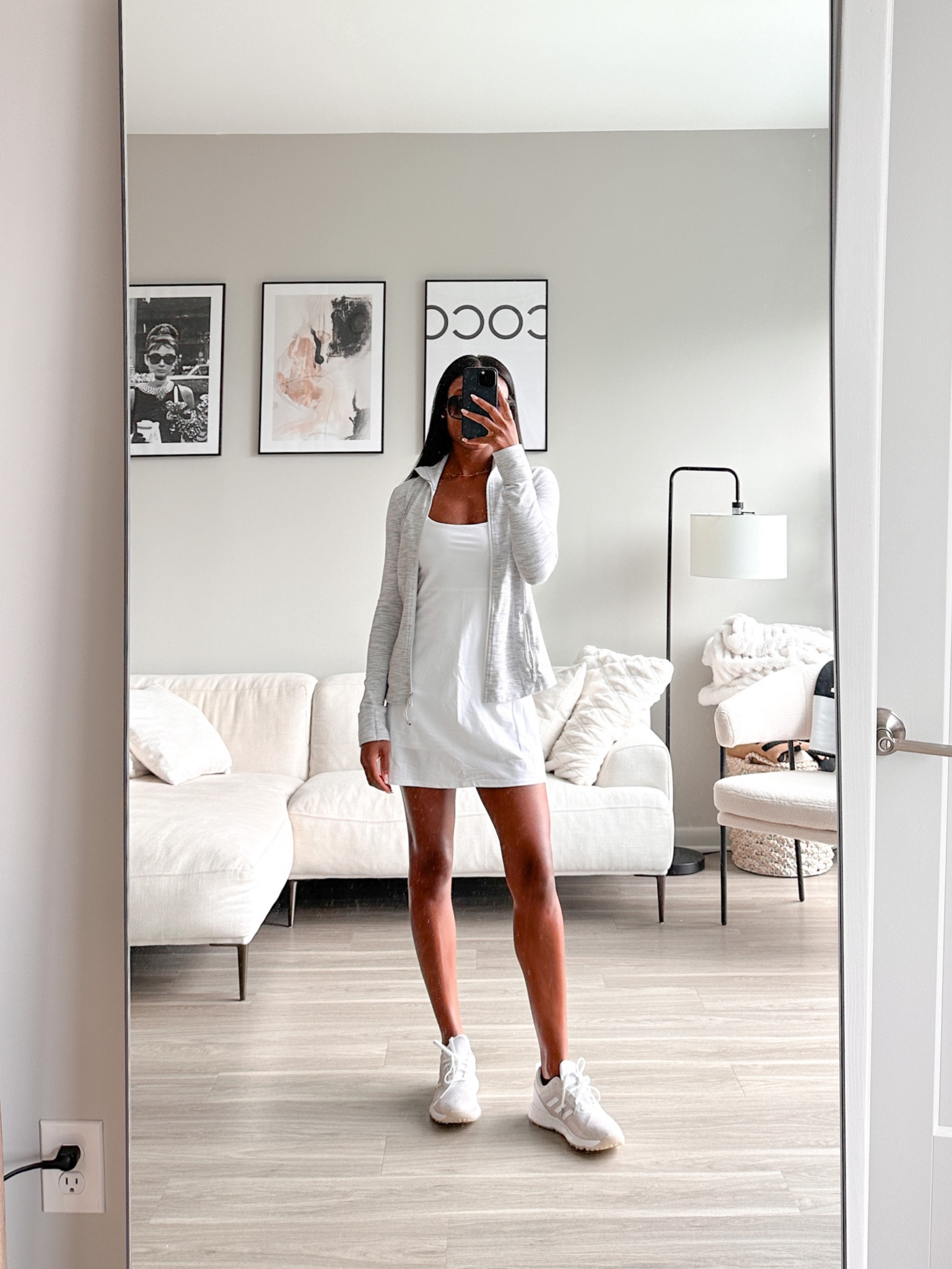 Today’s look! Love this White Abercrombie tennis dress! Wearing an XS Tall! Styled with my lululemon define jacket! ✨ 

#LTKtravel #LTKfit #LTKstyletip