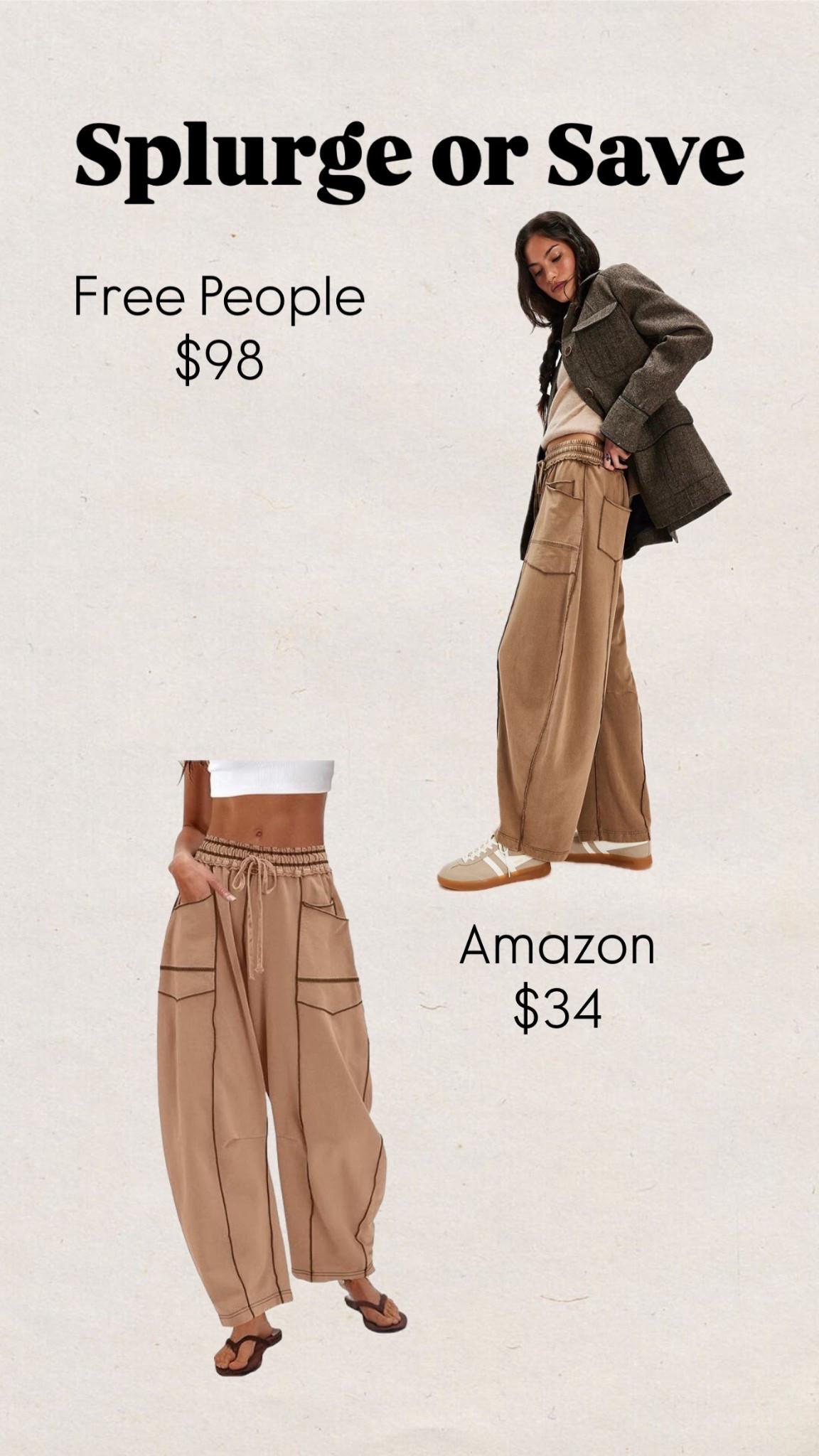 Splurge or save
Free people pants
Amazon
Spring outfit