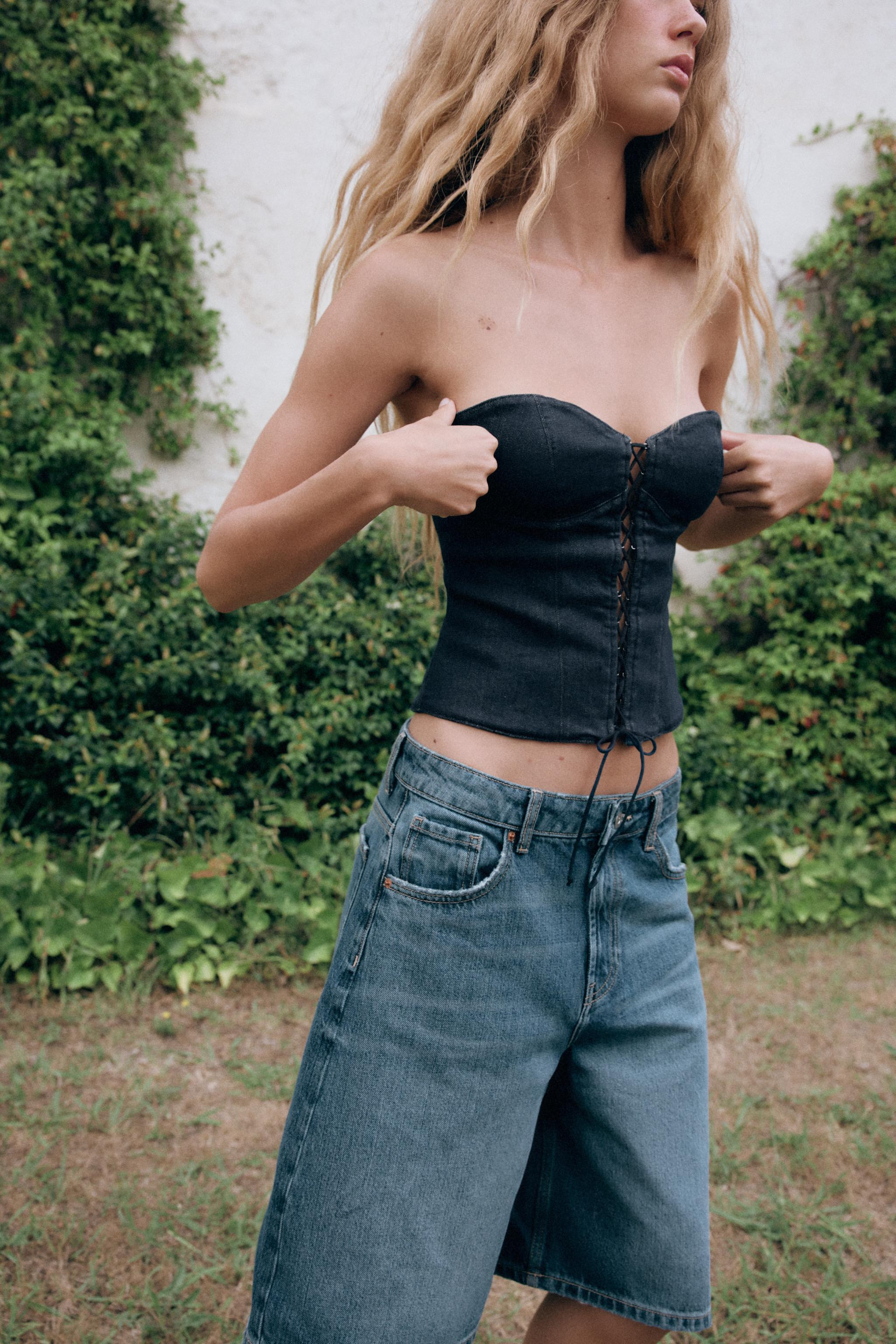 TRF DENIM CORSET TOP | Zara US