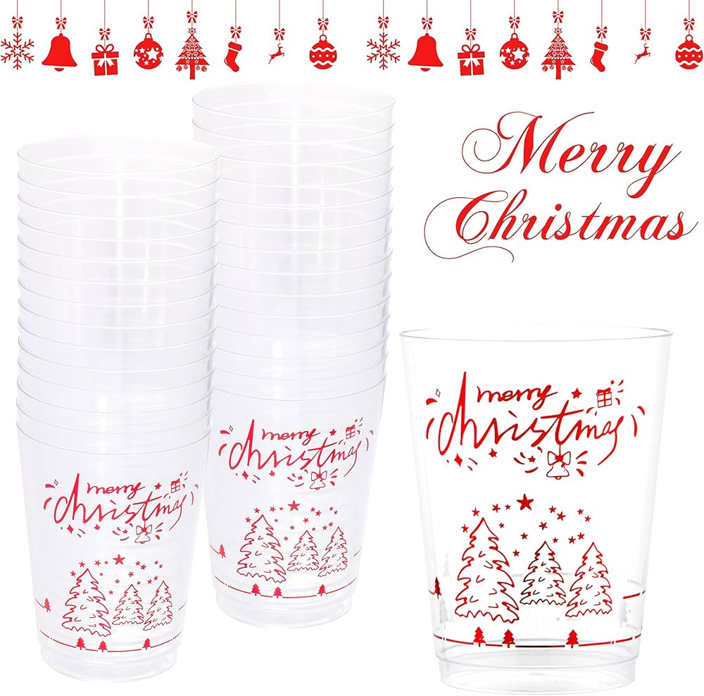 LUODA 60 PCS Red Christmas Plastic Cups,10oz Clear Disposable Cups with Red Christmas Tree, Old F... | Amazon (US)