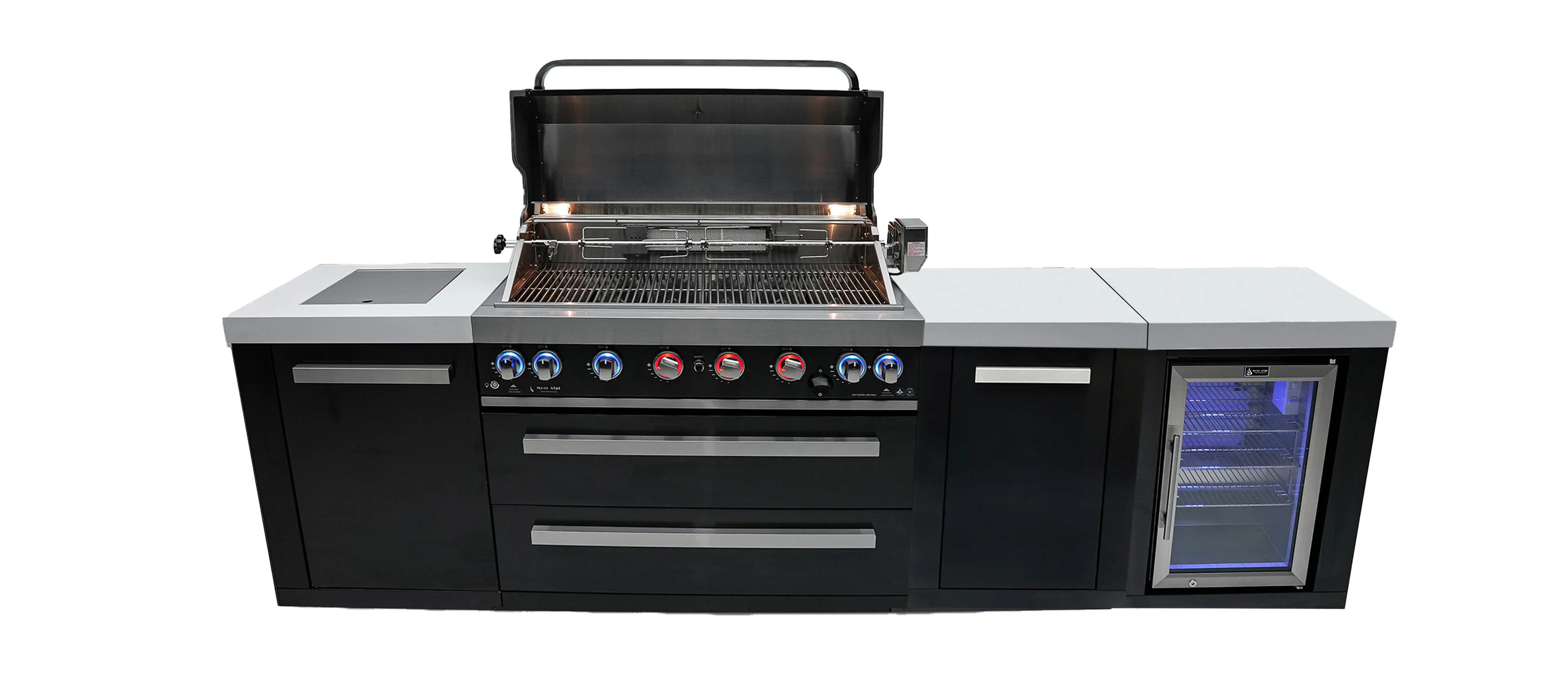 Mont Alpi 805 Black XL Series 119-in W White / Black Stainless Steel Grill island Modular Outdoor Kitchen 8 -Burners 4 -Doors 2 -Drawer | Lowe's
