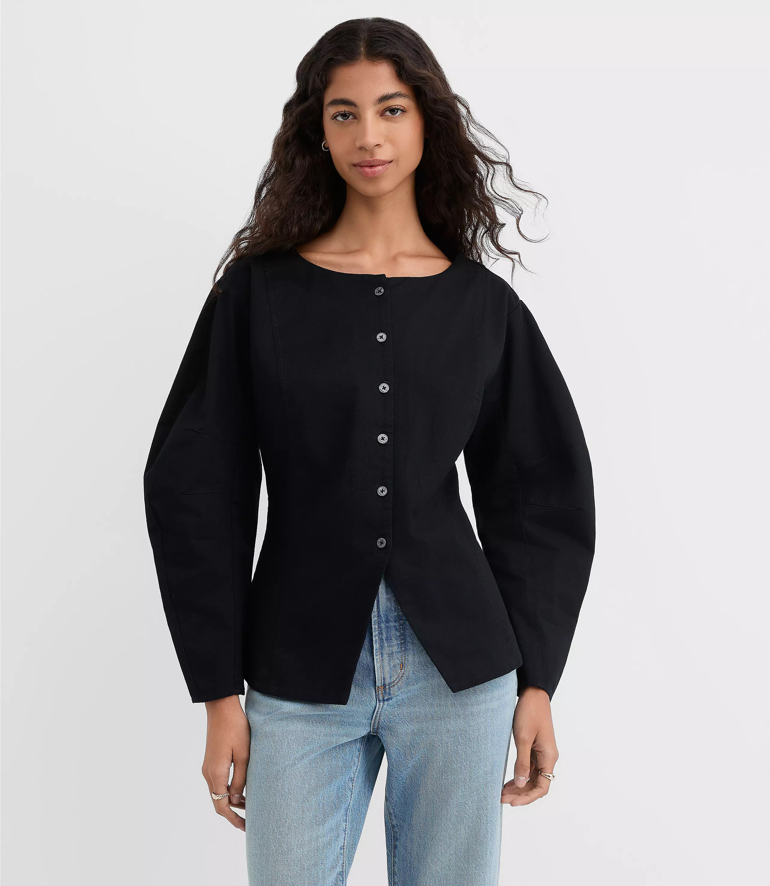 Seamed Barrel Sleeve Button Top | LOFT