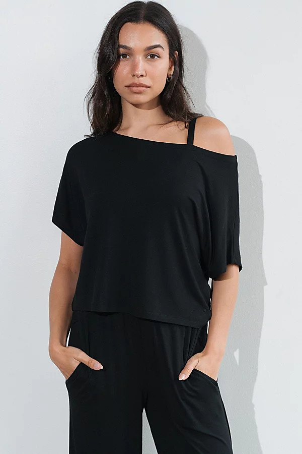 Vitality Vital Off-The-Shoulder Tee in Midnight, Women's at Urban Outfitters | Urban Outfitters (US and RoW)