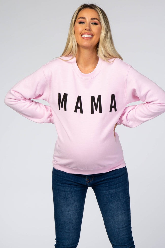 Light Pink Screen Print Mama Maternity Pullover Sweatshirt | PinkBlush Maternity