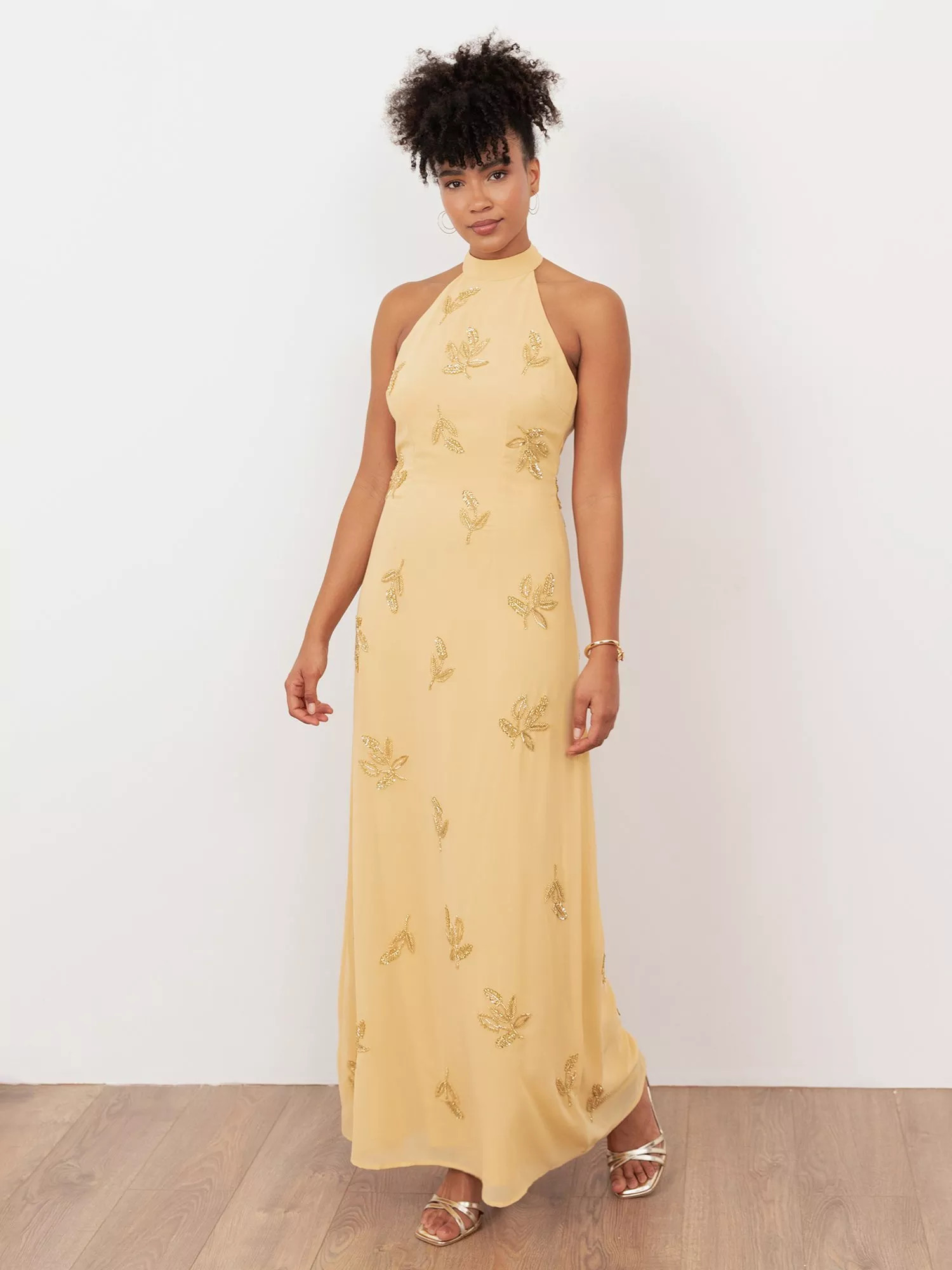 Embellished Floral Halterneck Maxi Dress, Buttercream | John Lewis (UK)