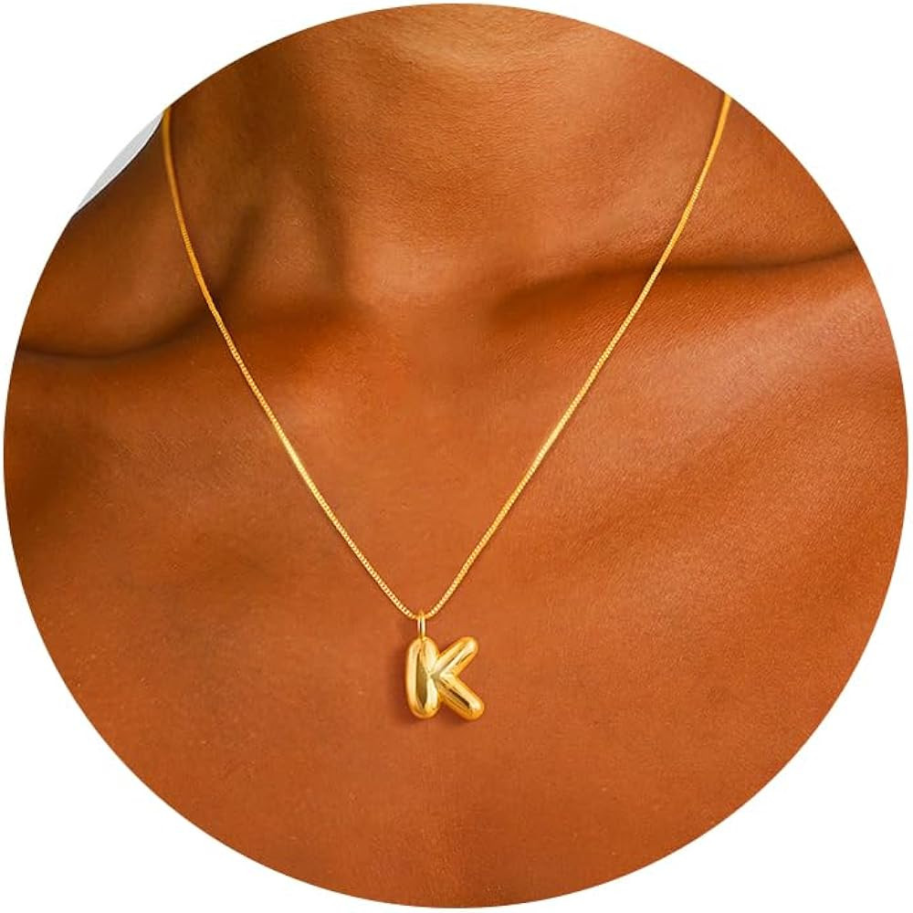 Bubble Letter Necklace Gold Initial Necklaces for Women Dainty 14k Gold Plated Balloon Letter Nec... | Amazon (US)