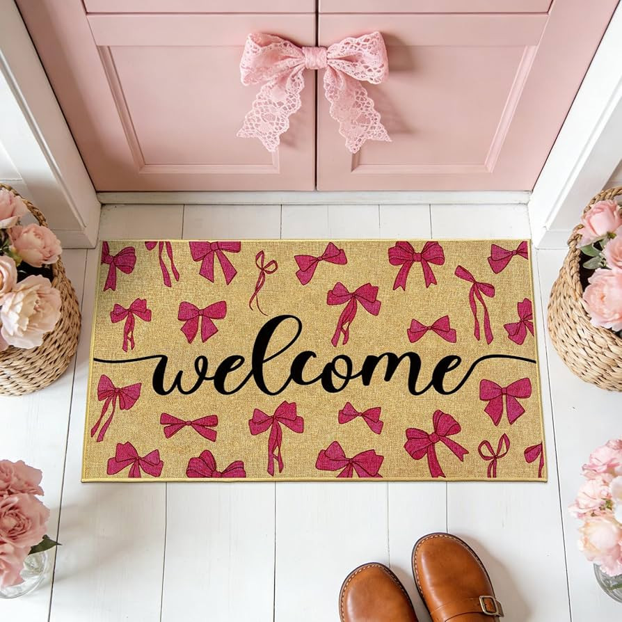 Pink Bow Doormat Bowknot Welcome Door Mat Entrance Indoor Outdoor Entryway Rug Front Back Door Fl... | Amazon (US)