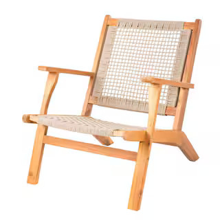 Patio Sense Vega Natural Stain Solid Wood Woven Seat Outdoor Lounge Chair 62773 - The Home Depot | The Home Depot