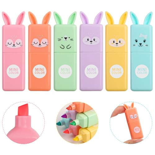 SunAngel Pastel Macaron Highlighters,Cute Rabbit Mini Highlighter Pens - 6 Pack of Assorted Color Chisel Tip Markers, Cute Stationary for School, Writing, Graffiti, and Drawing Office. | Amazon (US)