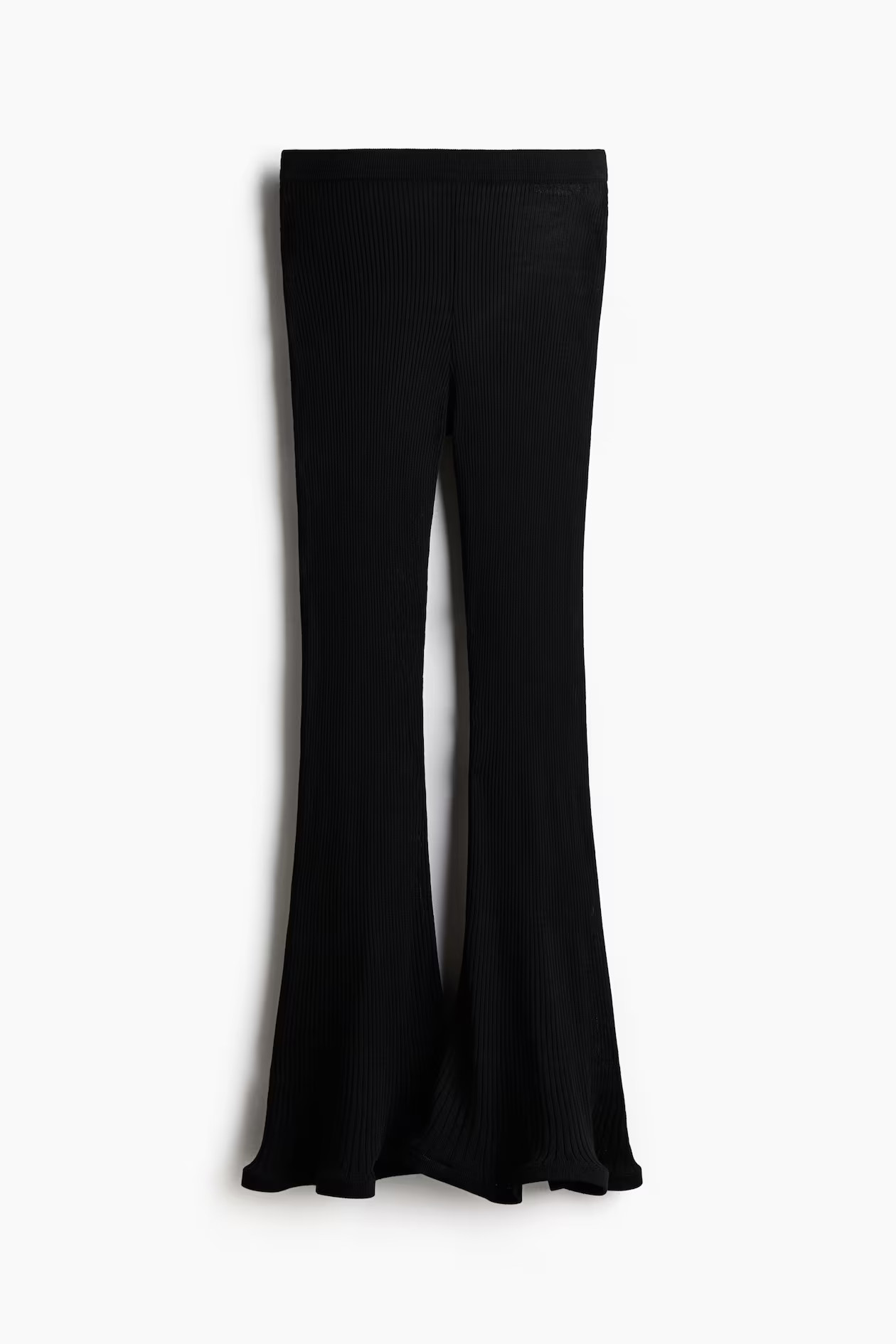 Silk-blend rib-knit trousers - Black - Ladies | H&M GB | H&M (UK, MY, IN, SG, PH, TW, HK)