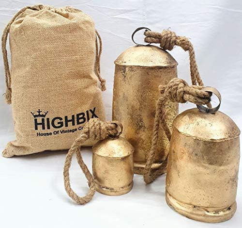 HIGHBIX 10-16-25cm Large Handmade Set of 3 Rustic Vintage Lucky Cow Bells On Rope with Jute Bag W... | Amazon (US)