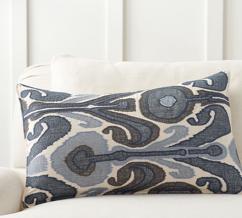 Kenmare Ikat Embroidered Lumbar Pillow Covers | Pottery Barn (US)