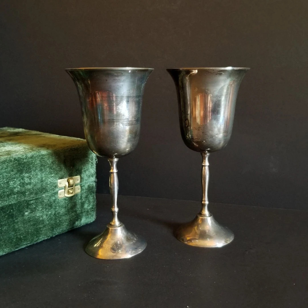 Pair of Silver Wine Goblets in Green Velvet Gift Box 10oz Vintage Silver Plated Stemware - Etsy C... | Etsy (CAD)