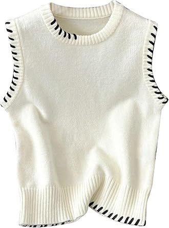 Verdusa Women's Sleeveless Sweater Old Money Ribbed Knit Pullover Binding Casual Tank Top | Amazon (US)