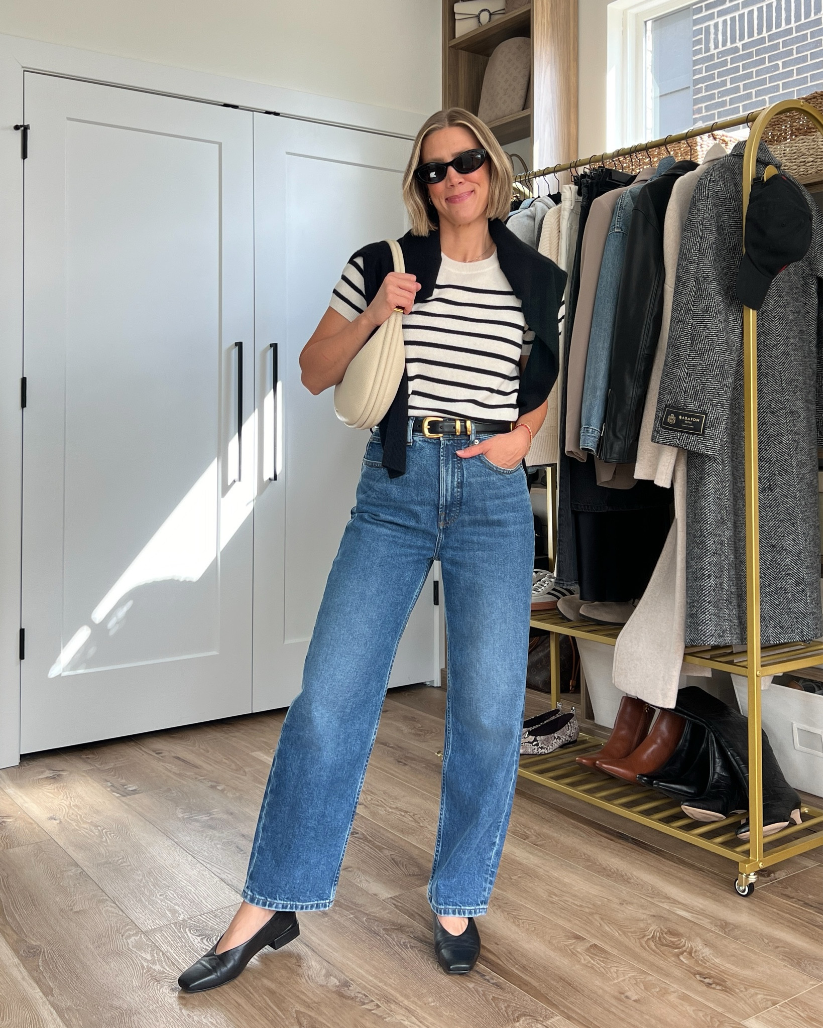 Wearing medium cashmere tee, medium cardigan, 26/regular jeans, small belt, flats tts 

#LTKStyleTip #LTKFindsUnder50 #LTKFindsUnder100