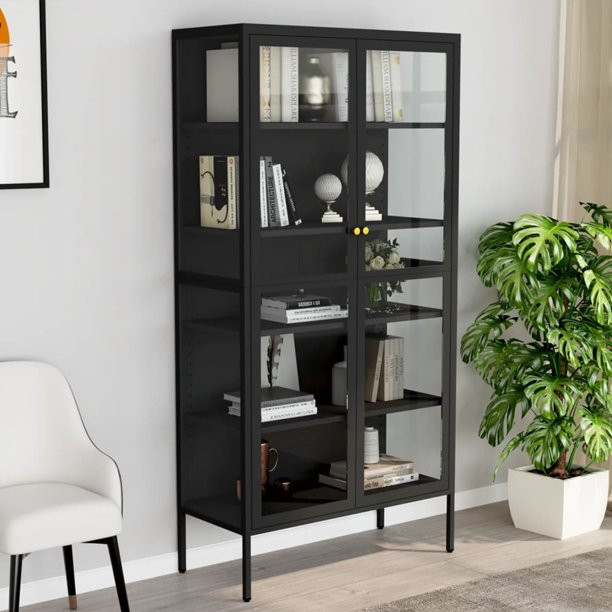 Dcenta Display Cabinet Anthracite 35.4"x15.7"x70.9" Steel and Tempered Glass - Walmart.com | Walmart (US)