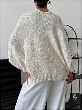 GORGLITTER Women's Cropped Wrap Cozy Sweaters Oversized Twist Front V Neck Bat Wing Pullover Knit... | Amazon (US)