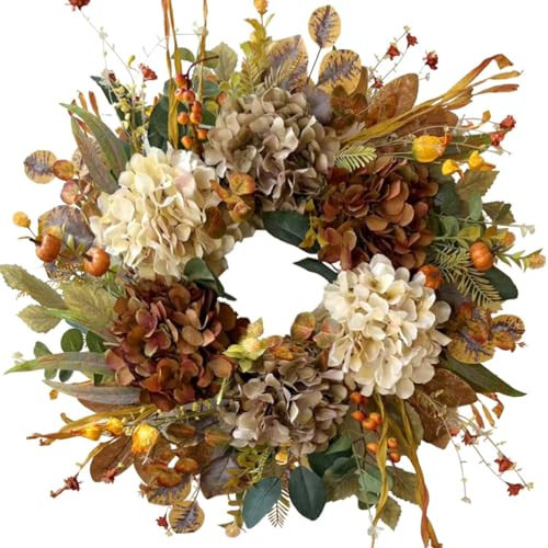 WANNA-CUL 24 Inch Fall Wreaths for Front Door with Hydrangea,Little Pumpkins-Fall Decorations for Home,Fall Door Wreath Decor for Autumn,Harvest, Halloween or Thanksgiving | Amazon (US)
