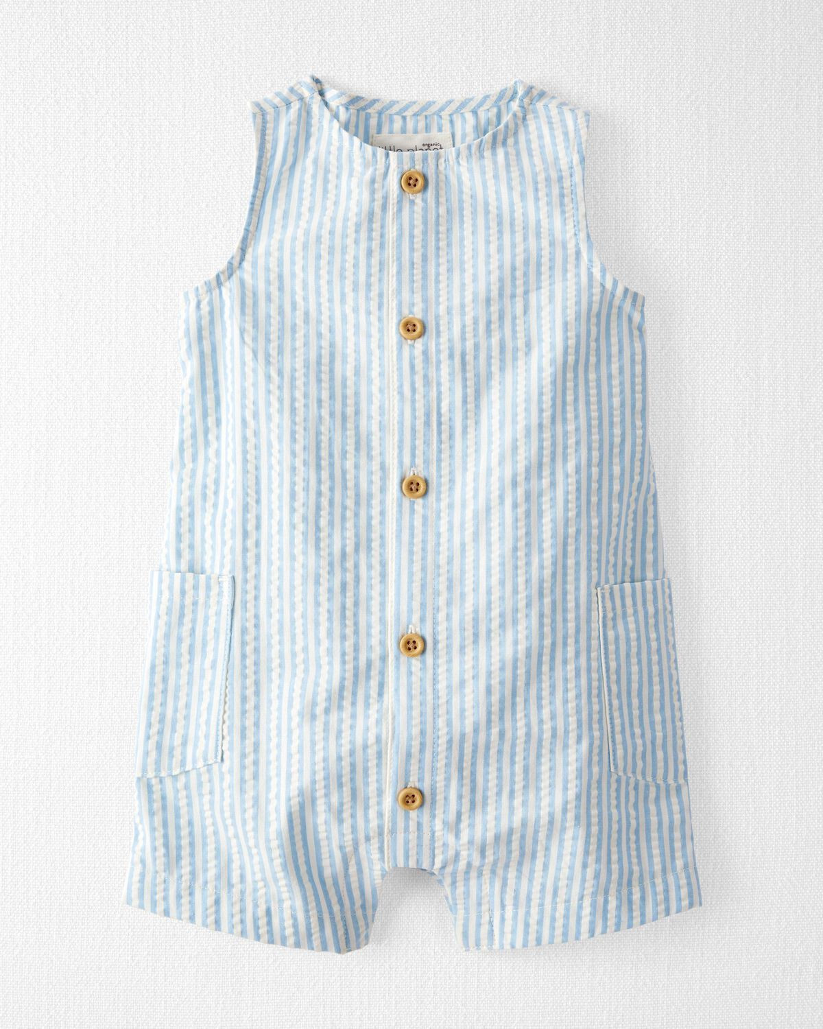Blue Stripe Baby Seersucker Button-Front Romper Made with Organic Cotton | carters.com | Carter's