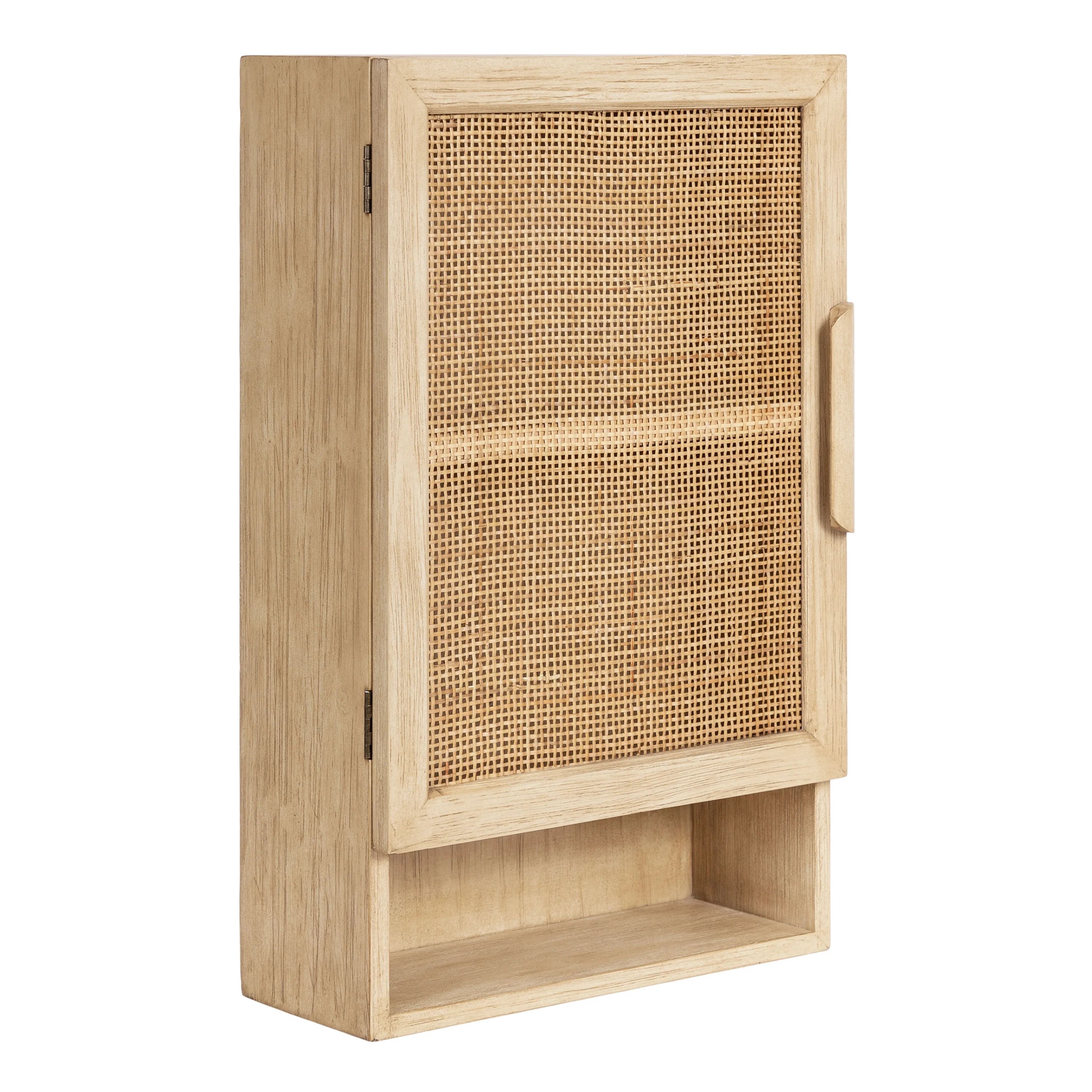 Kate and Laurel Ori Transitional Cane Wall Cabinet with Door, 15 x 7 x 24, Natural Wood, Decorati... | Walmart (US)