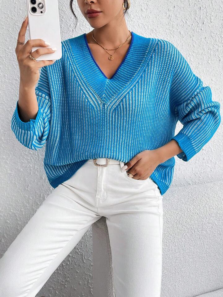 SHEIN Essnce Vertical Stripe Pattern Drop Shoulder Sweater | SHEIN