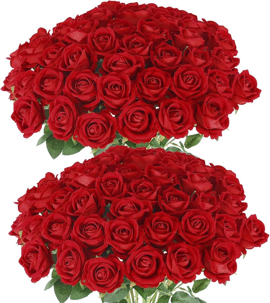 Hananona 50 Pcs Artificial Roses in Bulk, Fake Silk Red Roses Realistic Roses for Wedding Centerp... | Amazon (US)