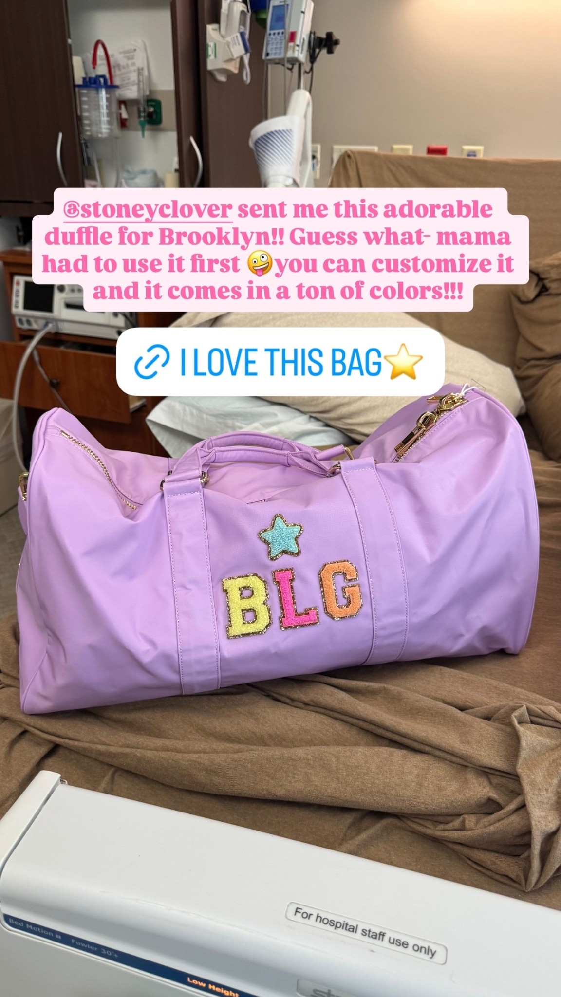 @stoneyclover sent me this adorable duffle for Brooklyn!! Guess what- mama had to use it first 🤪you can customize it and it comes in a ton of colors!!!