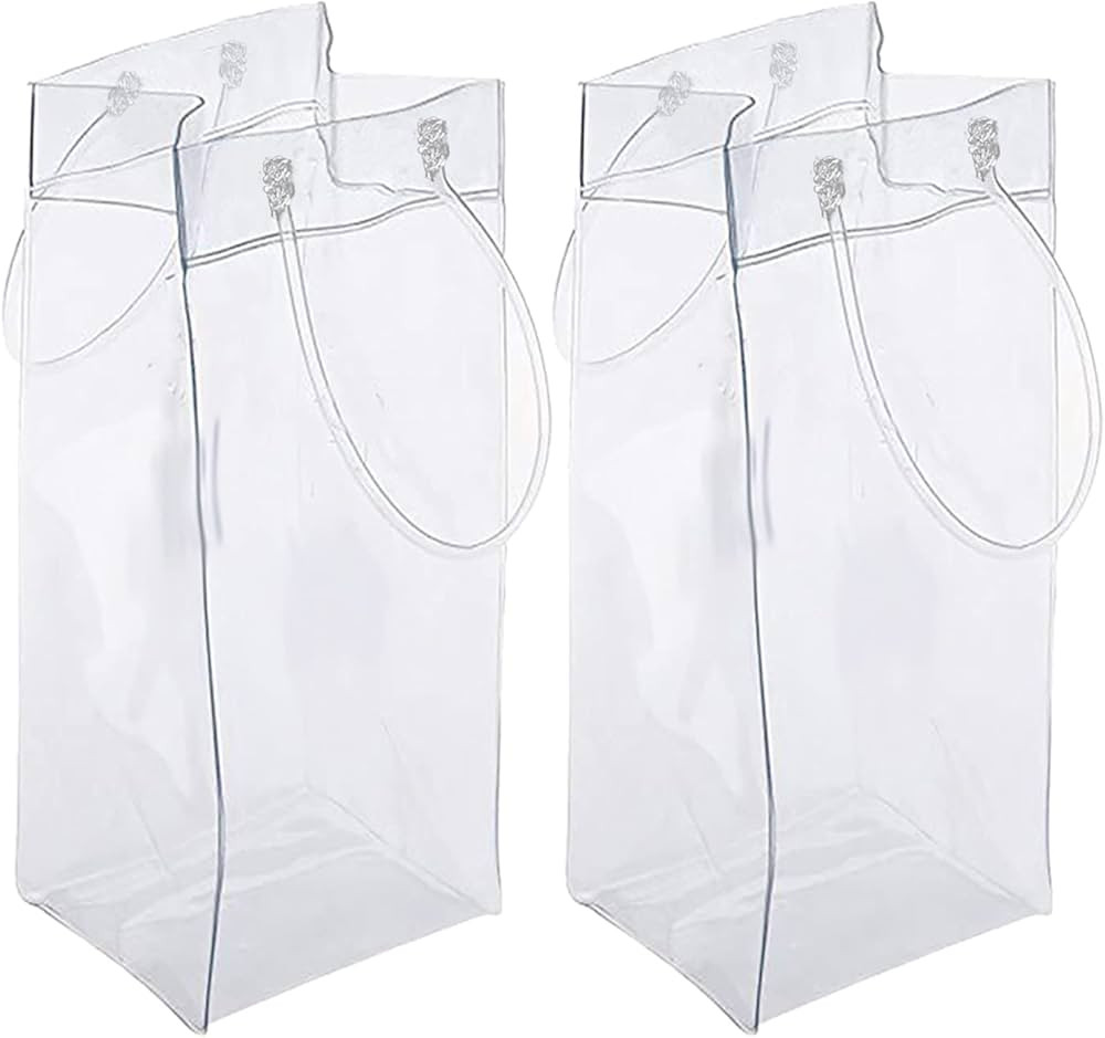 2 Pack Wine Ice Bag Beer Cooler Bag Portable Collapsible Clear PVC White Wine Chiller Ice Bag for... | Amazon (US)