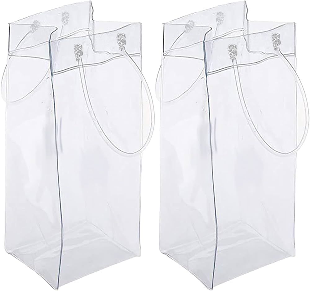 2 Pack Wine Ice Bag Beer Cooler Bag Portable Collapsible Clear PVC White Wine Chiller Ice Bag for... | Amazon (US)