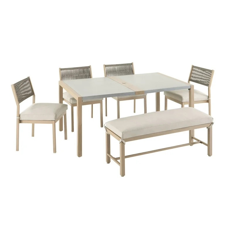 Better Homes & Gardens Tarren 6-Piece Steel Outdoor Dining Set with 4 Chairs, Bench, Table and Cu... | Walmart (US)
