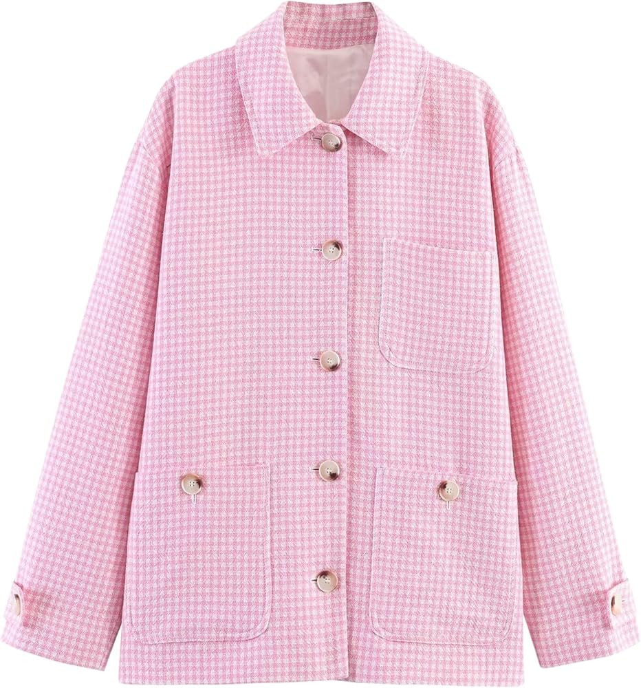 Chevara Women\u2019s Casual Business Work Blouse Long Sleeve Button Down Plaid Shacket Shirt(0352... | Amazon (US)