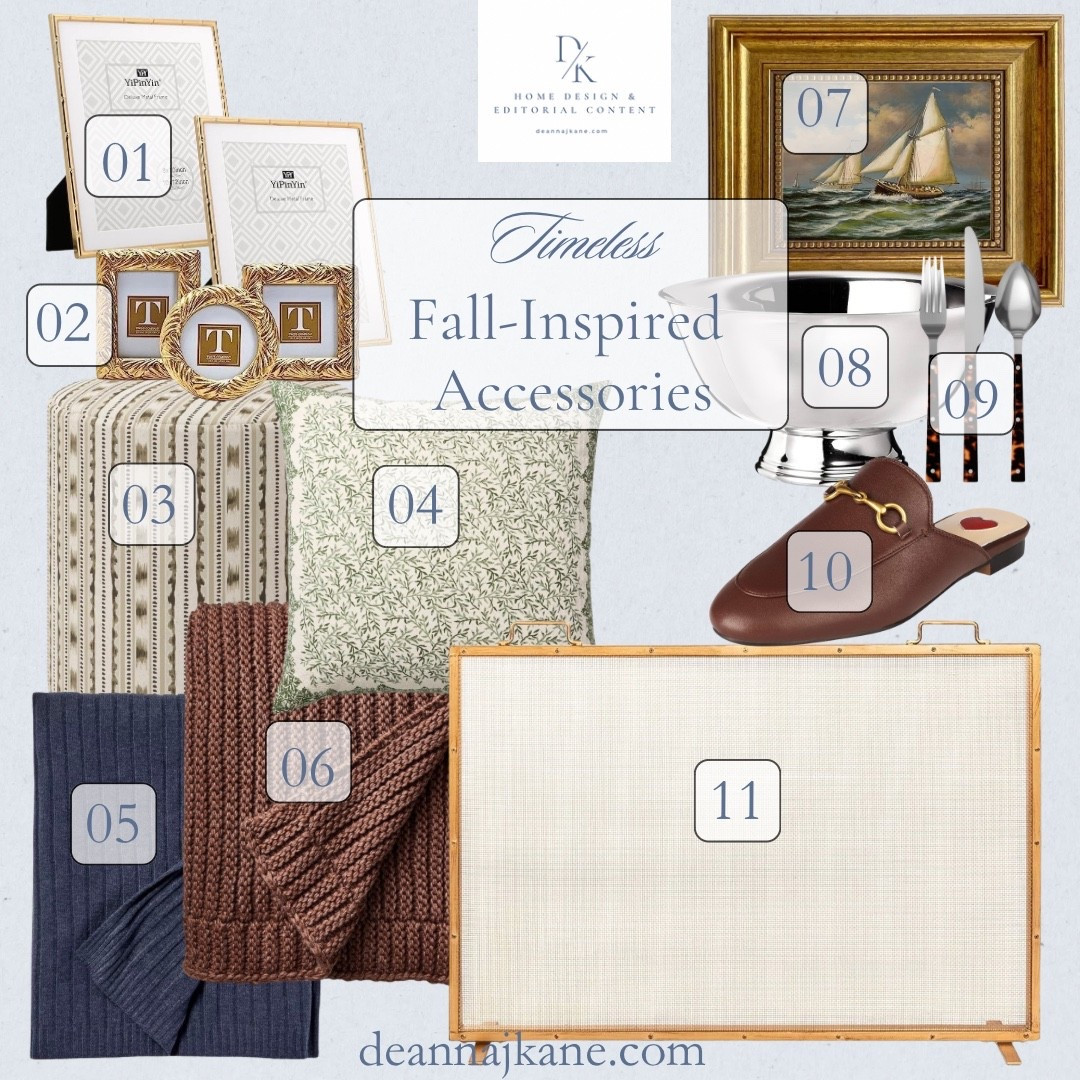 I’m still soaking in the autumn-colors and cozy fall tones. Here are a few small autumn accessories that work through the rest of the season, and all year long.

Fireplace screen | earth tone colors | gold table frames | tortoise shell | Ralph Lauren   

#LTKSeasonal #LTKHoliday #LTKHome